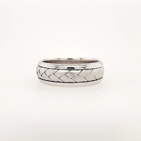 475235 14K WHITE GOLD HANDMADE BRAIDED CANTER WITH HIGH POLISHED EDGE 7.5MM MEN'S WEDDING BAND