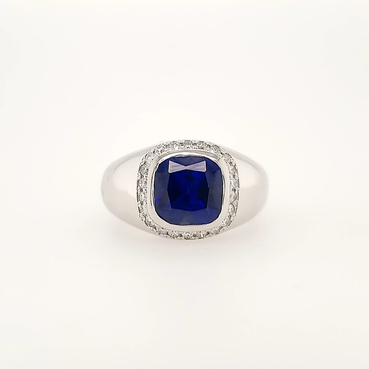 45057 14K WHITE GOLD .40CT LAB GROWN DIAMOND WITH LAB SAPPHIRE CHECKERBOARD MEN'S RING
