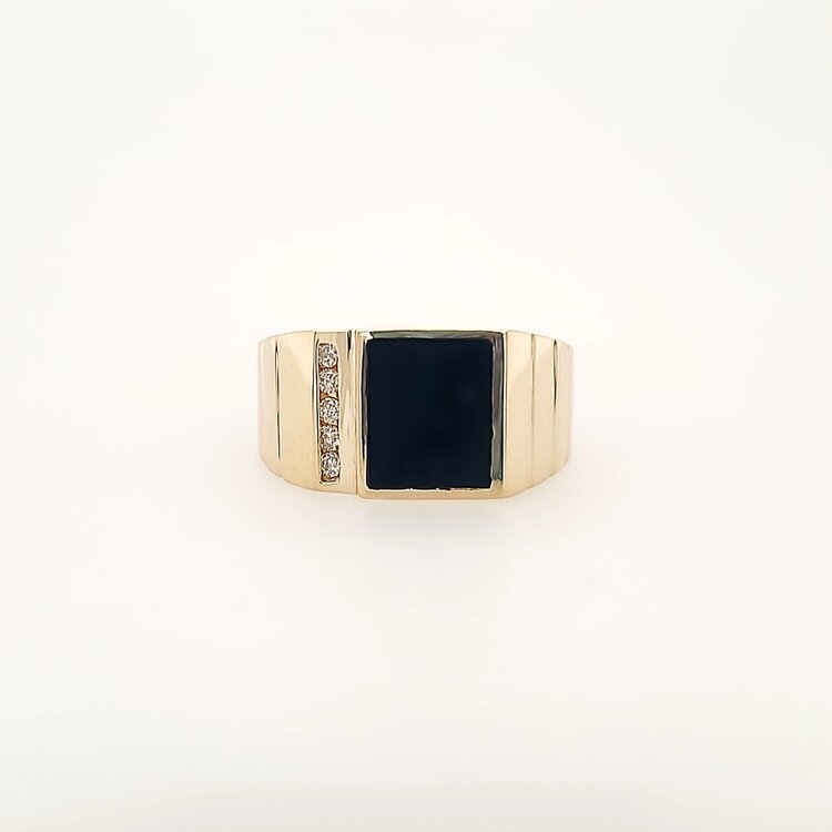 45051 14K YELLOW GOLD .08CT DIAMOND WITH RECTANGULAR ONYX MEN'S RING