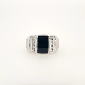 45048 14K WHITE GOLD .36CT DIAMOND AND RECTANGULAR ONYX MEN'S RING