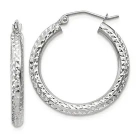 31210 14K WHITE GOLD DIAMOND CUT 1.5" TUBE HOOPS