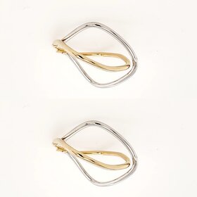 31214 14K TWO TONE 1.40" HIGH POLISH RHOMBUS SHAPE CROSS OVER DESIGN HOOPS