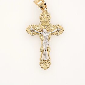 77149 14K 2 TONE 2" FLEUR-DE-LIS CRUCIFIX