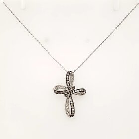 75053 14K WHITE GOLD .50CTW CHOCOLATE DIAMOND SWIRL DESIGN CROSS SLIDE PENDANT NECKLACE