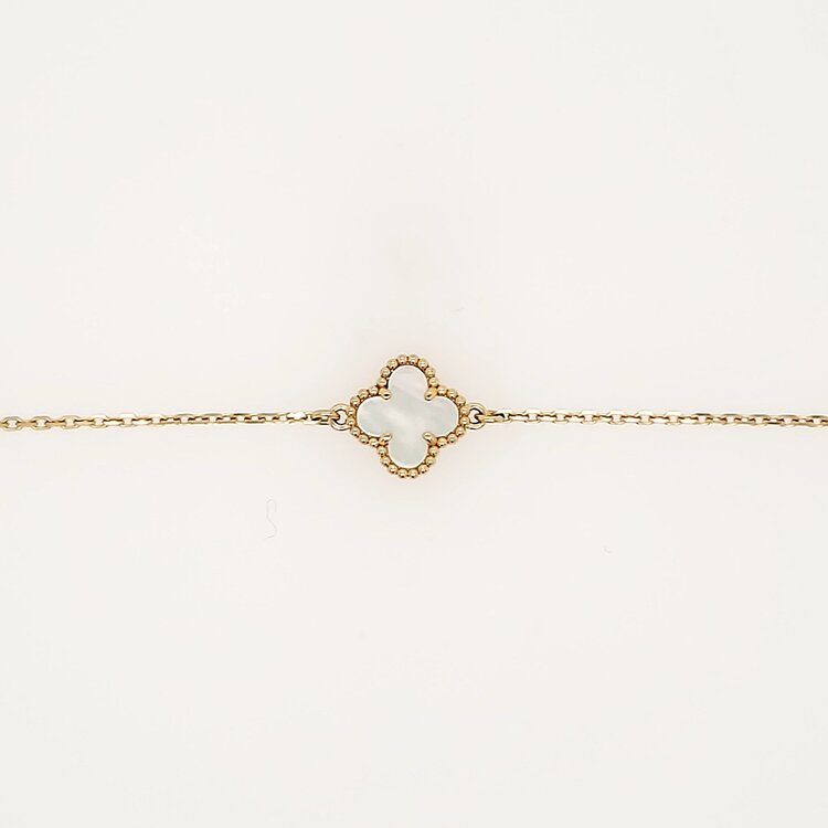 20371 18K YELLOW GOLD MOTHER OF PEARL SINGLE CLOVER ADJUSTABLE BRACELET