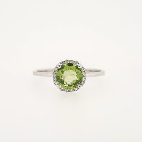 40343 14K WHITE GOLD .10CTW DIAMOND HALO ROUND PERIDOT LADIES RING