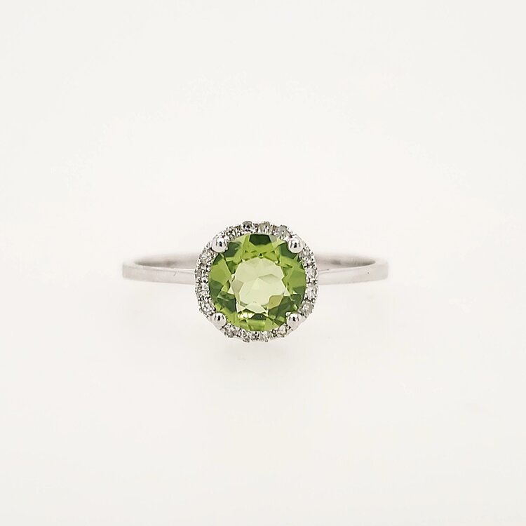 40343 14K WHITE GOLD .10CTW DIAMOND HALO ROUND PERIDOT LADIES RING