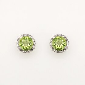 31217 14K WHITE GOLD .10CTW DIAMOND HALO ROUND PERIDOT STUDS