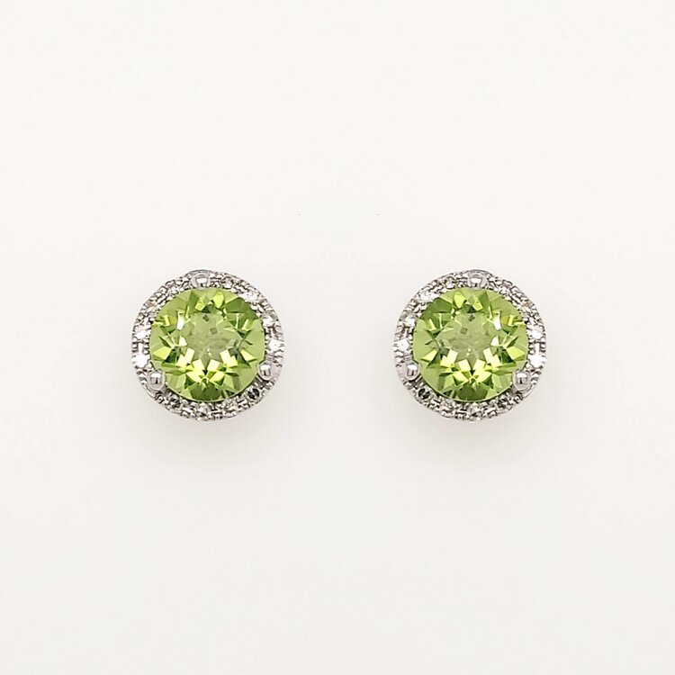 31217 14K WHITE GOLD .10CTW DIAMOND HALO ROUND PERIDOT STUDS