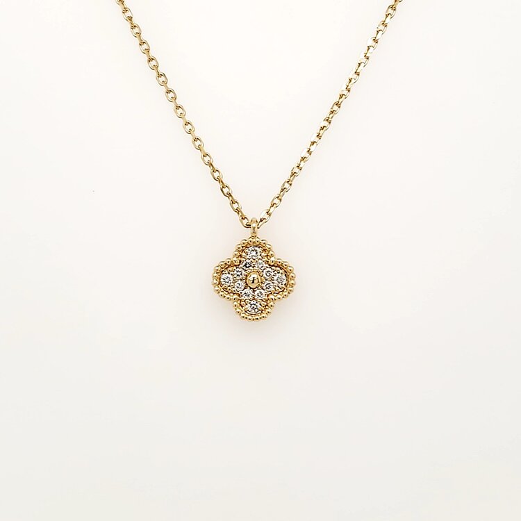 70644 18K YELLOW GOLD .11CTW DIAMOND CLOVER PENDANT  NECKLACE