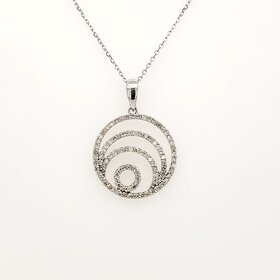 70639 14K WHITE GOLD .35CTW DIAMOND CIRCLE SWIRL PENDANT NECKLACE