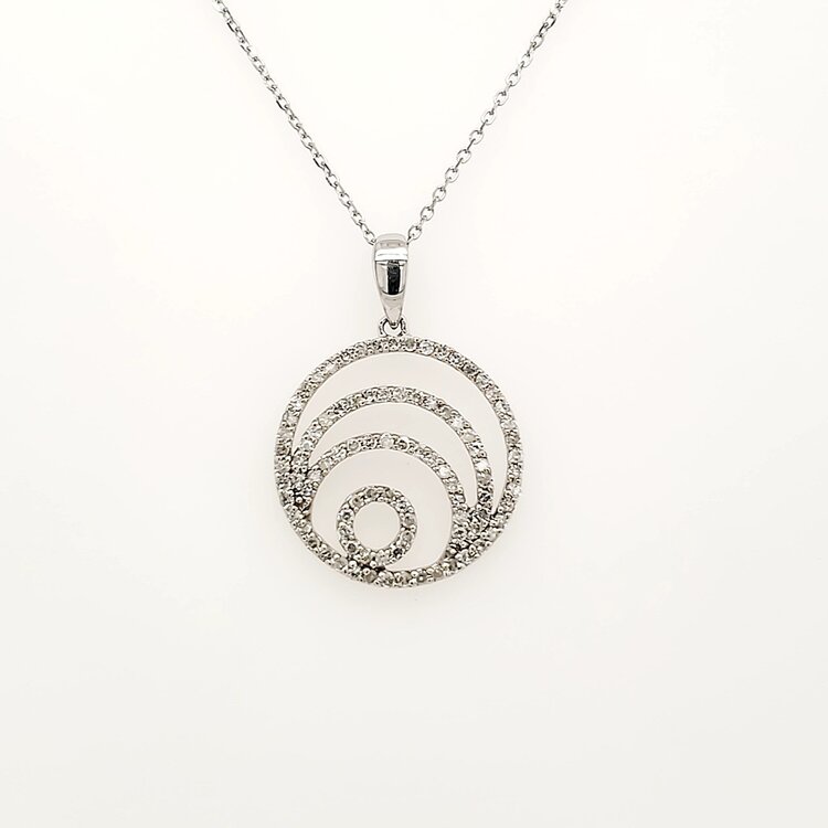 70639 14K WHITE GOLD .35CTW DIAMOND CIRCLE SWIRL PENDANT NECKLACE