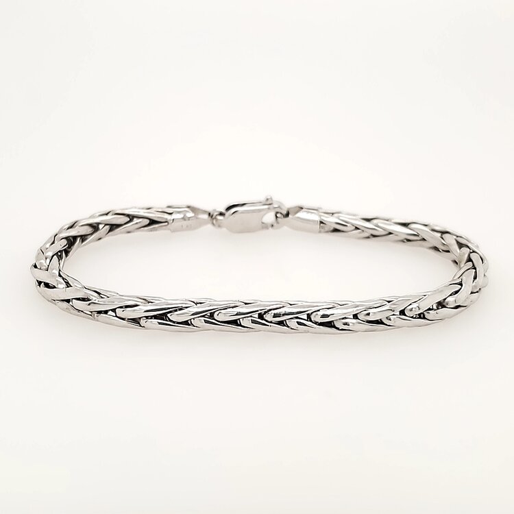 20372 14K WHITE GOLD 7" 4.25MM HIGH POLISH WHEAT LINK LADIES BRACELET