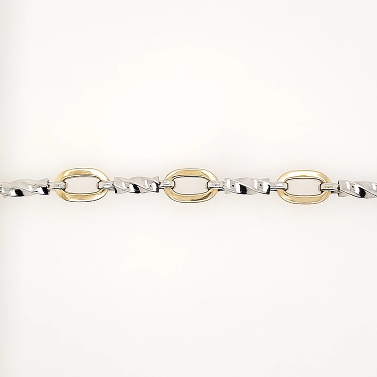 20373 14K TWO TONE 7" OVAL AND TWISTED LINKS LADIES BRACELET