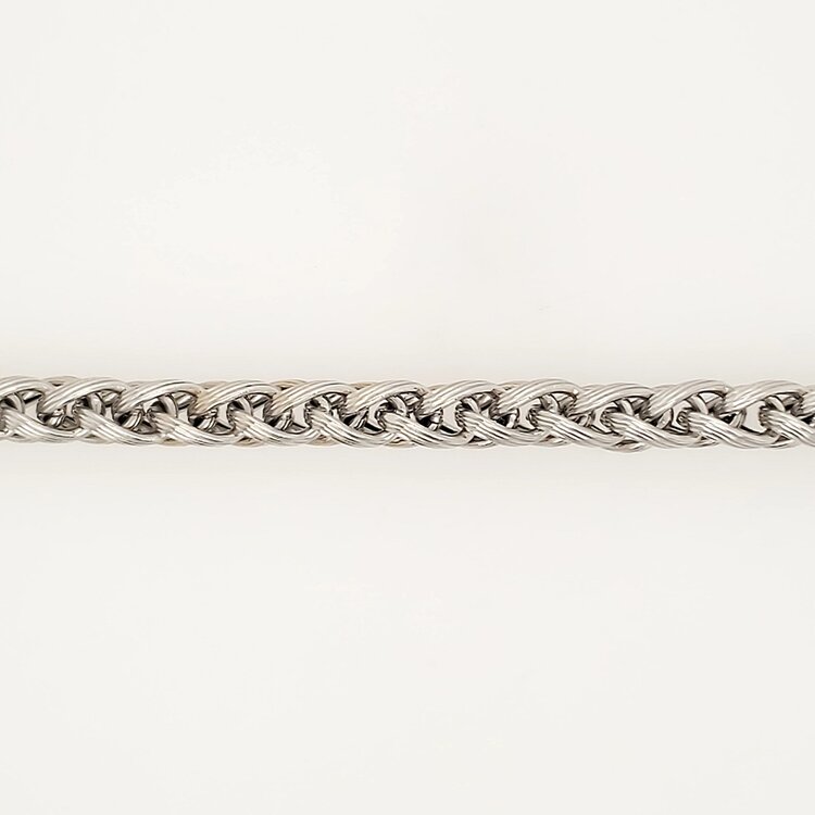 25126 14K WHITE GOLD 8.5" 4.50MM LINED TEXTURE BRAIDED DESIGN MEN'S BRACELET