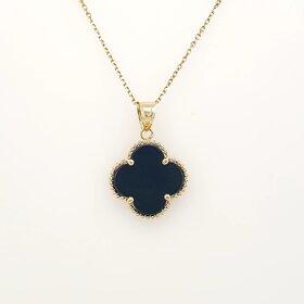 70617 14K YELLOW GOLD 15.30MM ONYX CLOVER  PENDANT NECKLACE