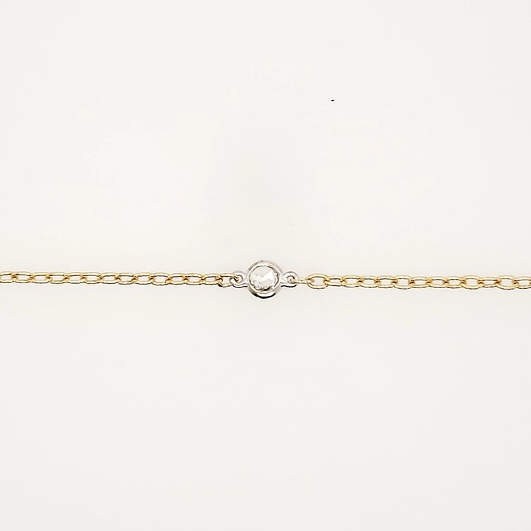 20375 14K YELLOW GOLD .10CT ROSE-CUT SOLITAIRE DIAMOND TEXTURED ROLO BRACELET