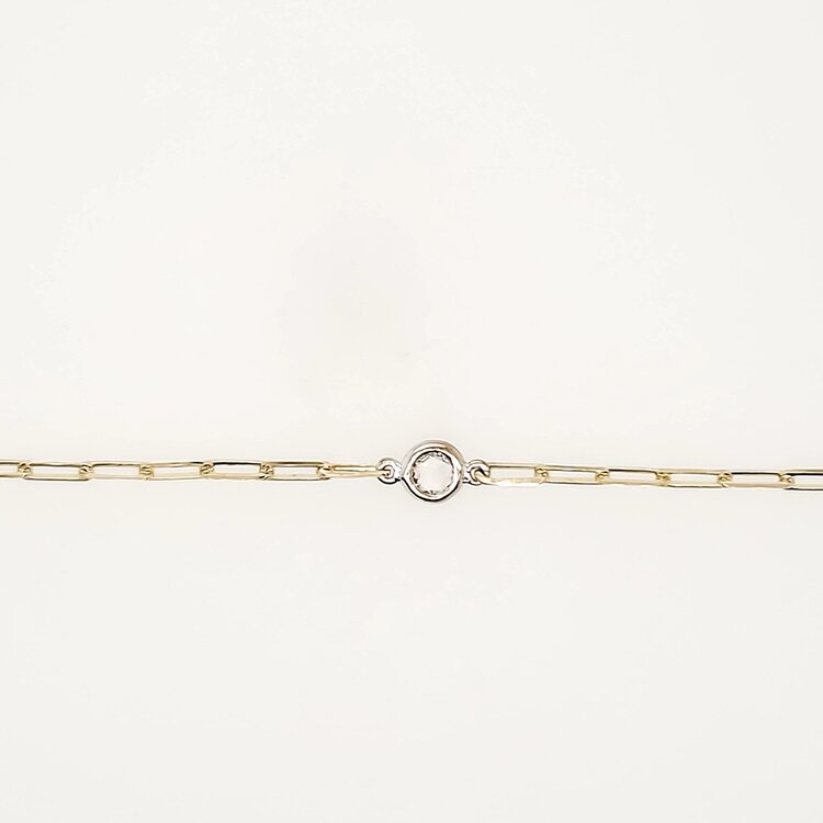 20374 14K YELLOW GOLD .10CT ROSE-CUT SOLITAIRE DIAMOND ON PAPERCLIP BRACELET