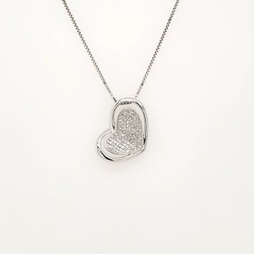 70078 14K WHITE GOLD .20TCW DIAMOND PAVE SET HEART PENDANT SET