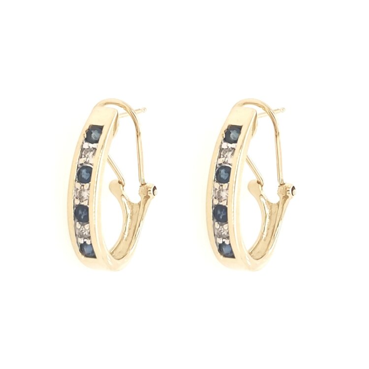 31227 14K YELLOW GOLD SAPPHIRE AND DIAMOND CHANNEL SETTING OMEGA BACKS EARRINGS