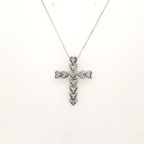 75054 14K WHITE GOLD .35CTW DIAMOND HEART SHAPE HIGH POLISH CROSS PENDANT NECKLACE