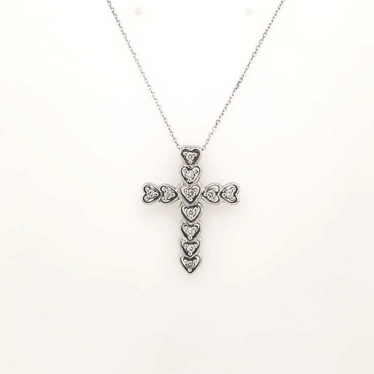 75054 14K WHITE GOLD .35CTW DIAMOND HEART SHAPE HIGH POLISH CROSS PENDANT NECKLACE