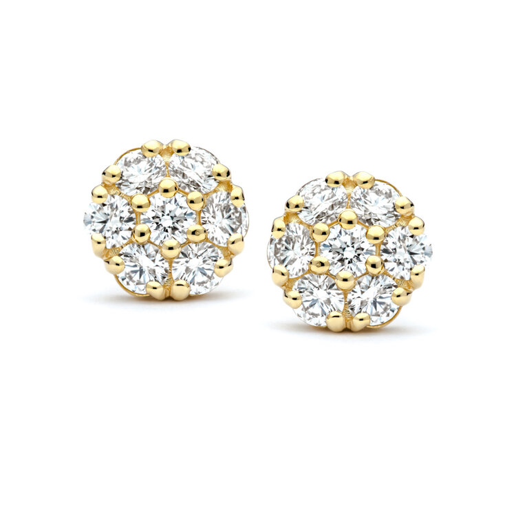 31231 14K YELLOW GOLD 4.70MM CLUSTER CUBIC ZIRCONIA STUDS