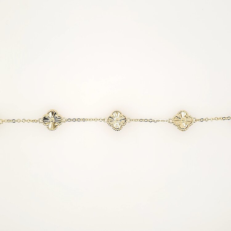 20369 14K YELLOW GOLD 9.70MM 5 CLOVER STARBURST DIAMOND CUT BRACELET