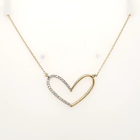 70648 14K YELLOW GOLD .10CTW DIAMOND HALF HIGH POLISH OPEN HEART NECKLACE