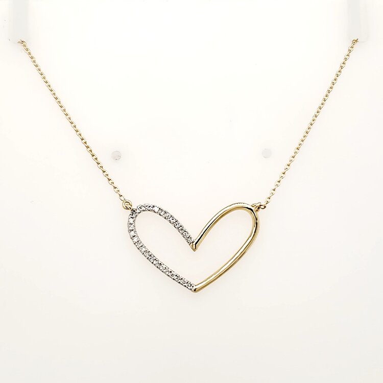 70648 14K YELLOW GOLD .10CTW DIAMOND HALF HIGH POLISH OPEN HEART NECKLACE