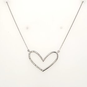 70649 14K WHITE GOLD .10CTW DIAMOND HALF HIGH POLISH OPEN HEART NECKLACE