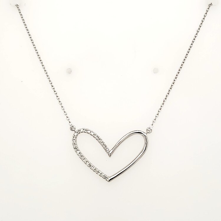70649 14K WHITE GOLD .10CTW DIAMOND HALF HIGH POLISH OPEN HEART NECKLACE