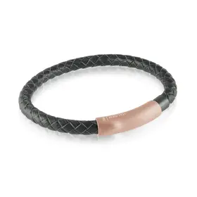 SLB565-8.25" ITALGEM STAINLESS STEEL ROSE IP MATTE FINISH MAGNETIC CLASO BLACK LEATHER BRACELET