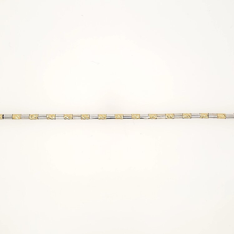 20381 14K TWO TONE 7" WAVE DIAMOND CUT TUBE LINKS BRACELET
