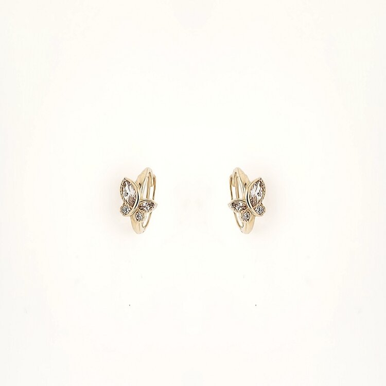 31251 14K YELLOW GOLD CUBIC ZIRCONIA MARQUISE MILGRAIN BUTTERFLY HUGGIES