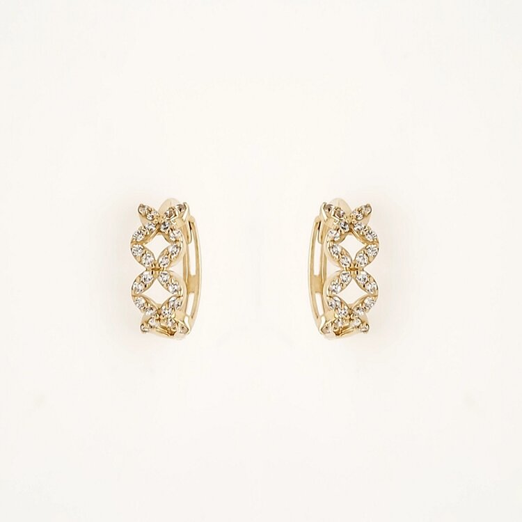 31250 14K YELLOW GOLD CUBIC ZIRCONIA FOUR PETALS DESIGN HUGGIES