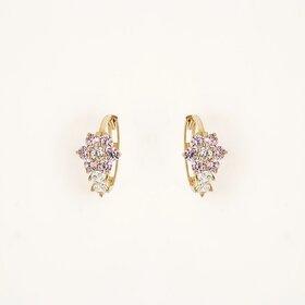 31255 14K YELLOW GOLD CUBIC ZIRCONIA PINK FLOWER HUGGIES