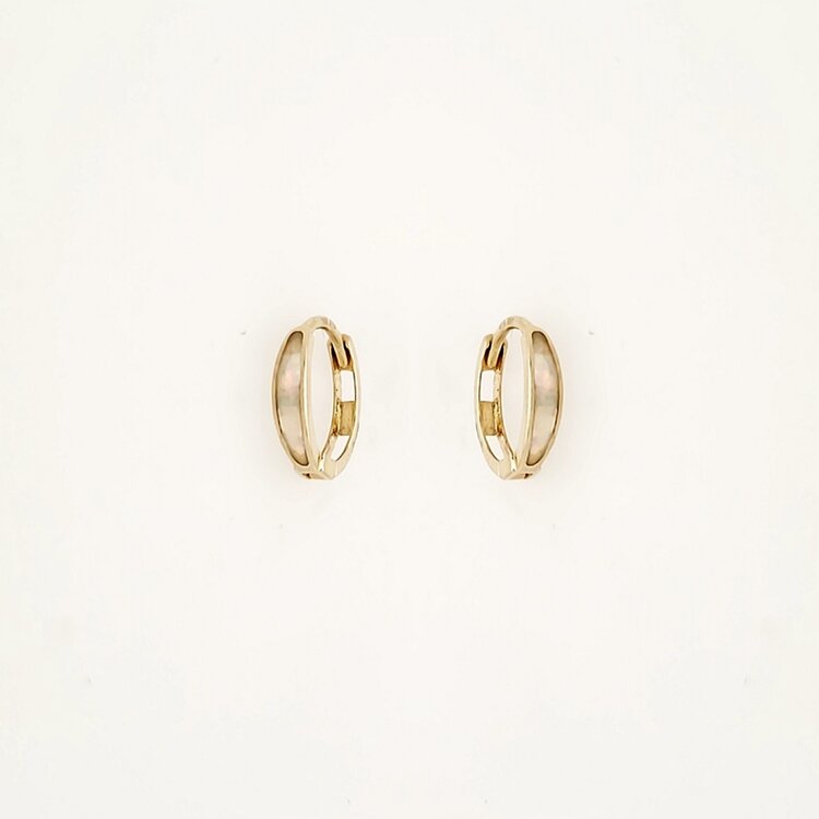 31236  14K YELLOW GOLD OPAL CHANNEL SET HUGGIES