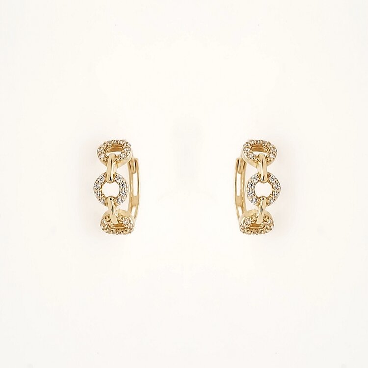 31249 14K YELLOW GOLD CUBIC ZIRCONIA CIRCLE AND BAR HUGGIES