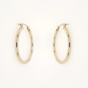 31261 14K YELLOW GOLD 1.25" 3MM HIGH POLISH TUBE HOOPS