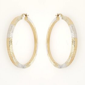 31258 14K TWO TONE 1.90" 3MM  DIAMOND CUT STAR CUTS BIG HOOPS