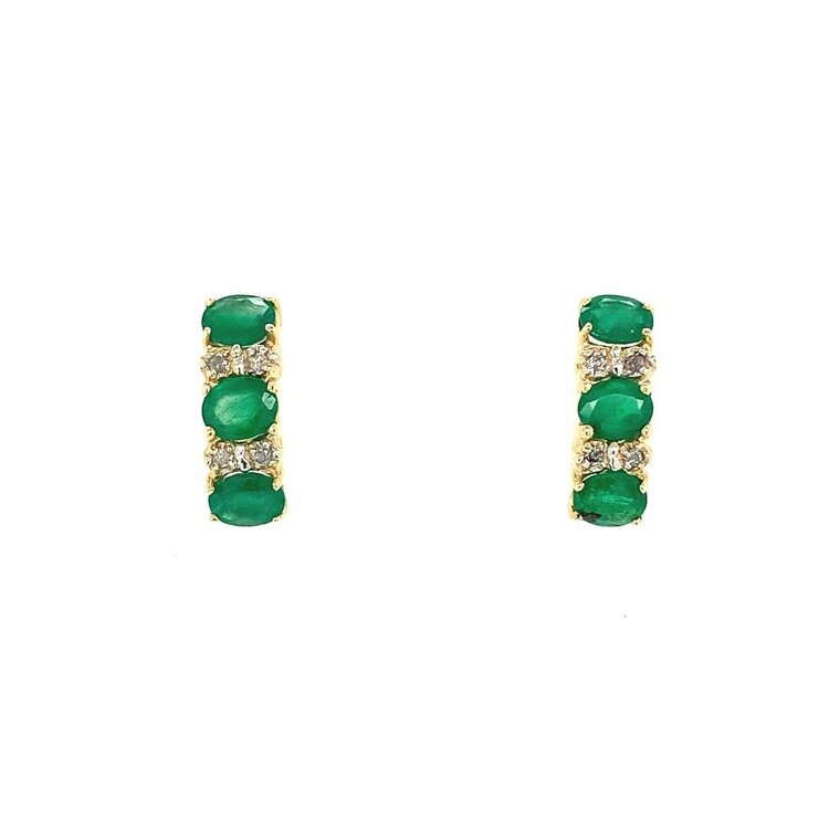 31266 14K YELLOW GOLD EMERALD AND DIAMOND HALF HUGGIES STYLE STUDS