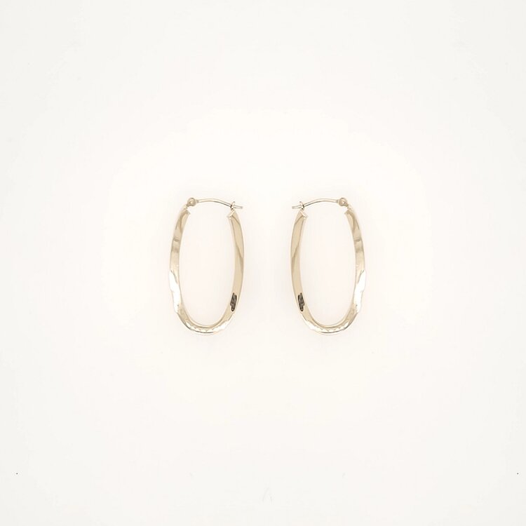 31257 14K YELLOW GOLD 1.15" 2MM HIGH POLISH OVAL TWISTED HOOPS