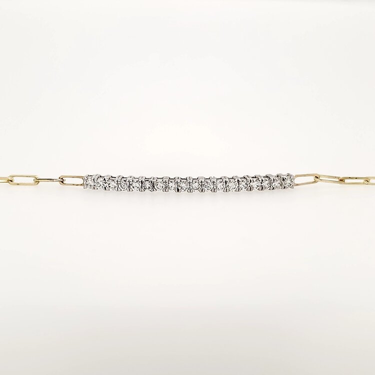 20357 14K YELLOW GOLD  .60CTW DIAMOND BAR PAPER CLIP LINK BRACELET