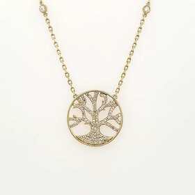 70654 14K YELLOW GOLD .50CTW DIAMOND TREE OF LIFE WITH DIAMOND BY THE YARD MILGRAIN CHAIN NECKLACE
