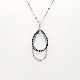 70655 14K WHITE GOLD .30CTW DIAMOND AND SAPPHIRE DOUBLE OPEN DROP PENDANT NECLKACE