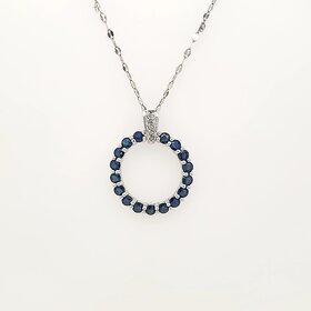 70656 14K WHITE GOLD SAPPHIRE OPEN CIRCLE DIAMOND ON BAIL PENDANT NECKLACE