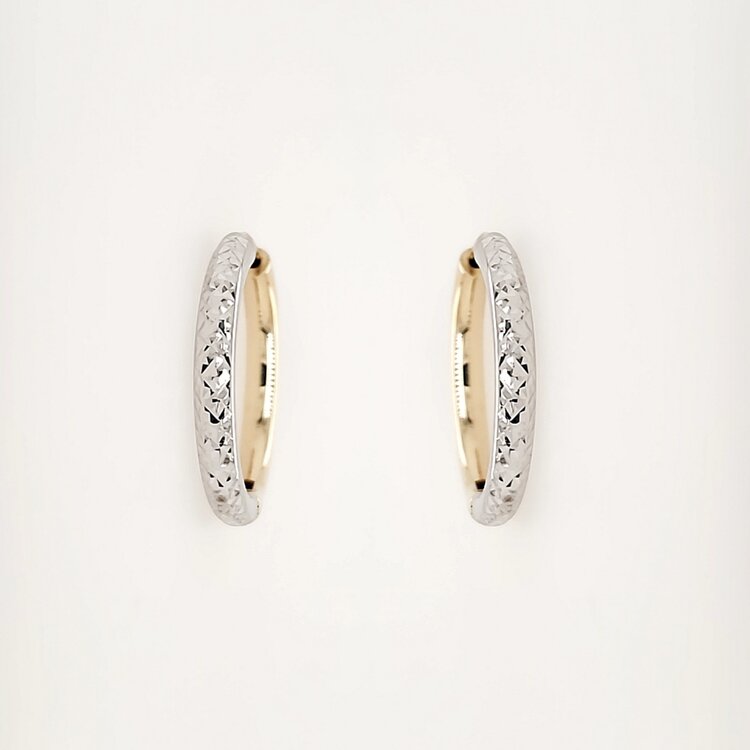 31283 14K TWO TONE 0.80" 2.45MM DIAMOND CUT HIGH POLISH TWO SIDED TUBE HOOPS