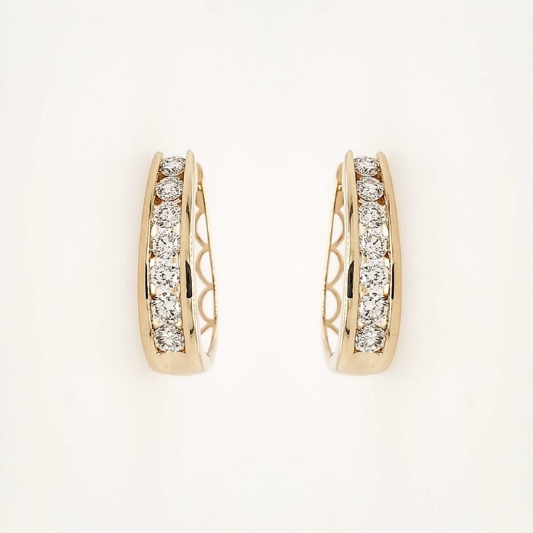 31277 14K YELLOW GOLD 1CTW DIAMOND CHANNEL  OVAL HOOPS