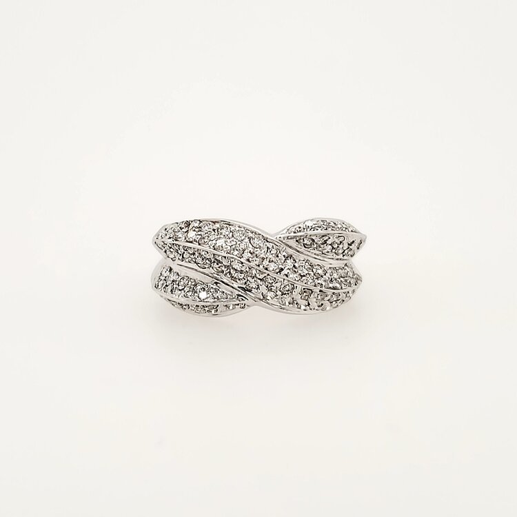 40352 14K WHITE GOLD 1 CT DIAMOND PAVE SET X DESIGN RING